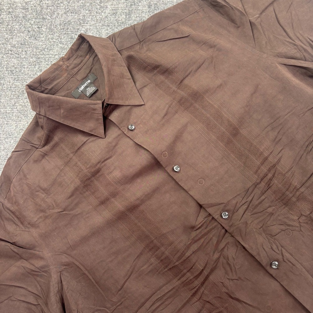 Claiborne Button Up Shirt XXL Brown Textured Short Sleeve Mens